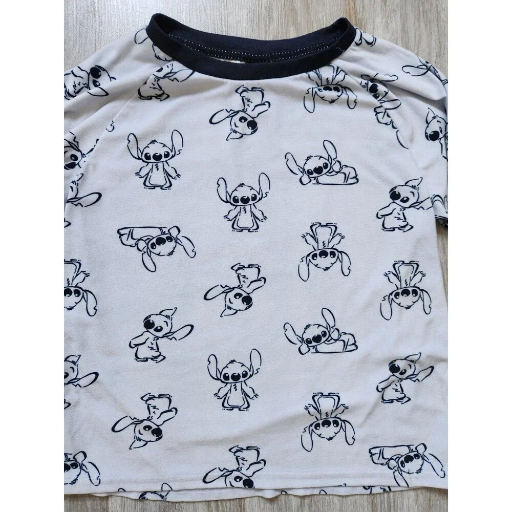 Disney Lilo & Stitch Blue All Over Print Long Sleeve Pajama Top Girls S 4-6 EUC